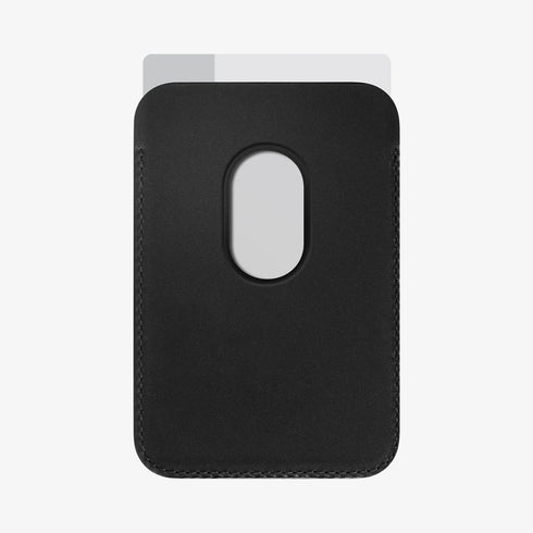 AMP02284 - MagSafe Card Holder Valentinus (MagFit) in black showing the card holder attached to back of device